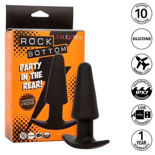CALEXOTICS - ROCK BOTTOM TAPERED ANAL PLUG 10 VIBRATIES SILICONE ZWART