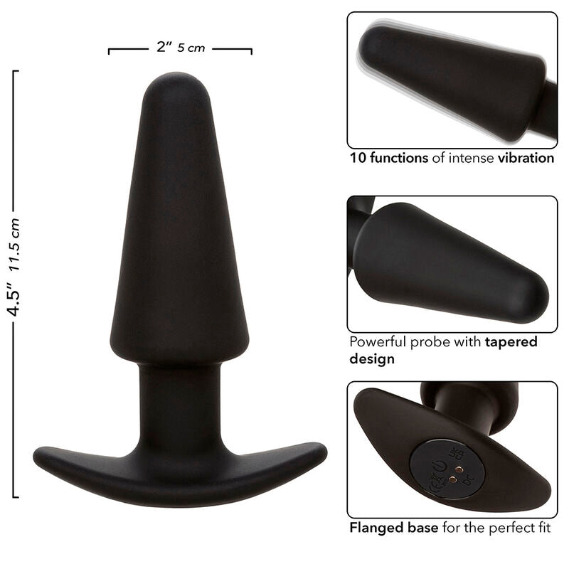CALEXOTICS - ROCK BOTTOM TAPERED ANAL PLUG 10 VIBRATIES SILICONE ZWART