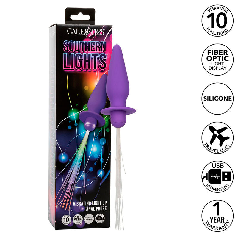 CALEXOTICS - SOUTHERN LIGHTS OPLICHTENDE ANALE PLUG 10 TRILLINGEN SILICONEN PAARS