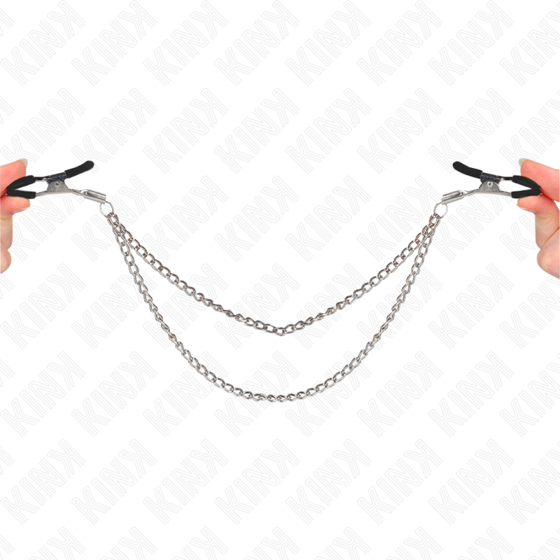 KINK - NIPPELKLEMMEN MET 2 DIKKE KETTINGEN ZILVER 20/23 CM