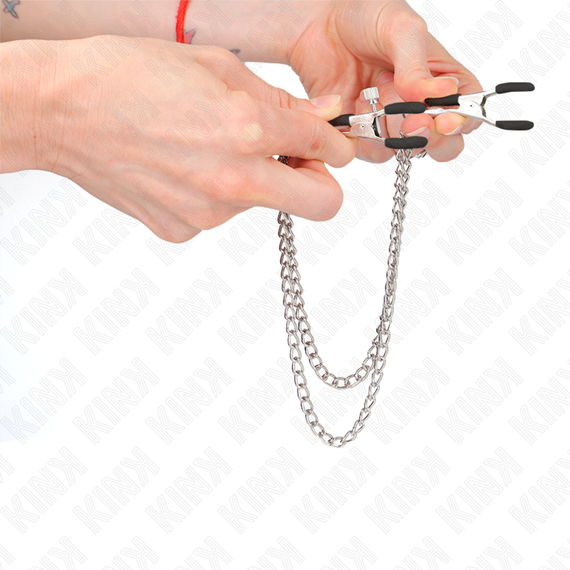 KINK - NIPPELKLEMMEN MET 2 DIKKE KETTINGEN ZILVER 20/23 CM