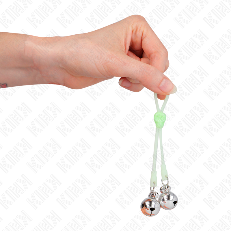 KINK - LICHTGEVENDE SCHEDEL NIPPELKLEMMEN MET BELLETJES VERSTELBAAR GROEN / ZILVER