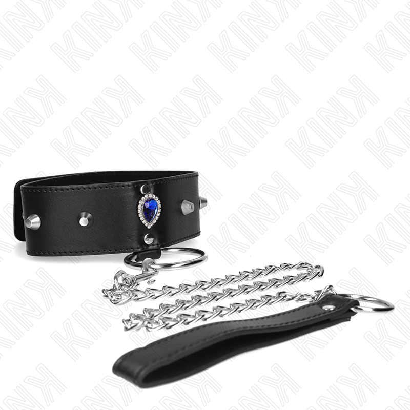 KINK - KETTING 65 CM MET BANDJE MET BLAUWE DIAMANTJES VERSTELBAAR 36-43 CM X 5 CM