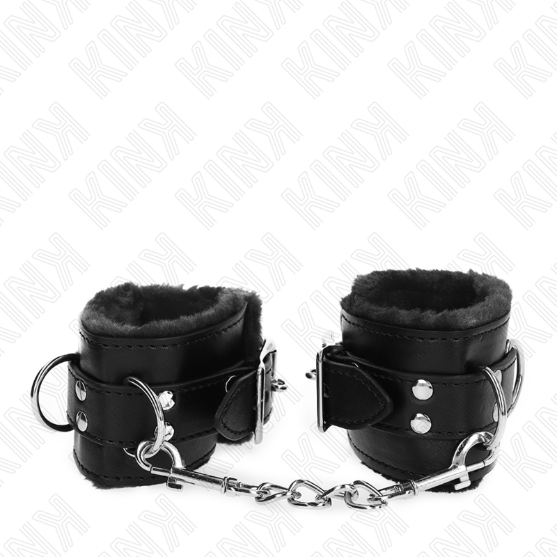 KINK - BONTGEVOERDE POLSBANDEN ZWART MET ZWARTE RIEM VERSTELBAAR 17-29 CM X 6 CM