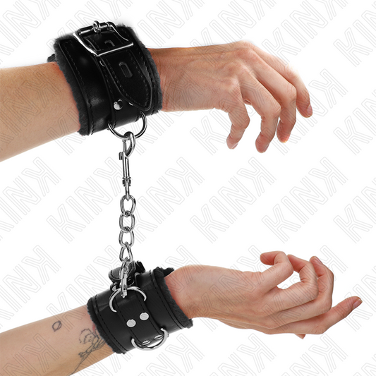 KINK - BONTGEVOERDE POLSBANDEN ZWART MET ZWARTE RIEM VERSTELBAAR 17-29 CM X 6 CM
