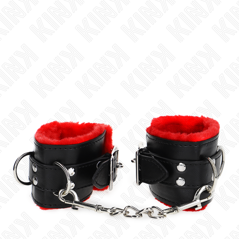 KINK - BONTGEVOERDE POLSBANDEN MET VIERKANTE GATEN RODE EN ZWARTE RIEM VERSTELBAAR 17-29 CM X 6 CM