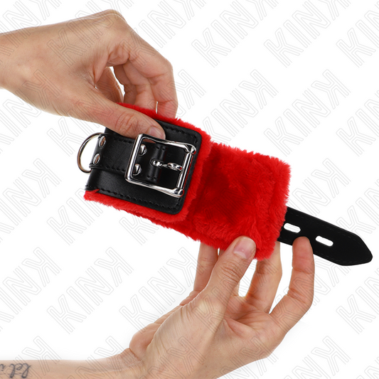 KINK - BONTGEVOERDE POLSBANDEN MET VIERKANTE GATEN RODE EN ZWARTE RIEM VERSTELBAAR 17-29 CM X 6 CM