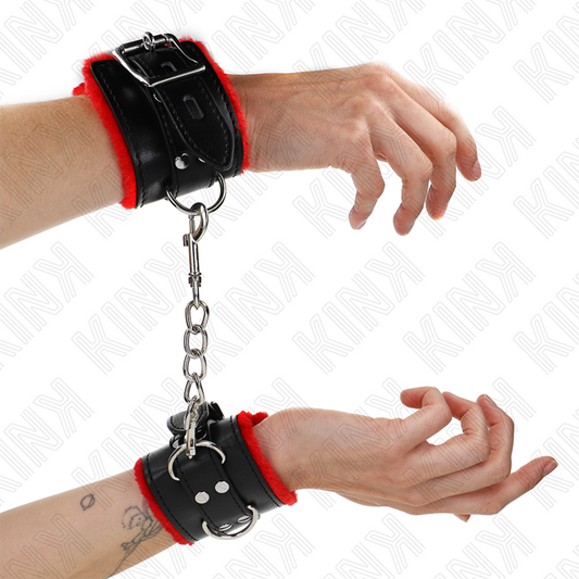 KINK - BONTGEVOERDE POLSBANDEN MET VIERKANTE GATEN RODE EN ZWARTE RIEM VERSTELBAAR 17-29 CM X 6 CM