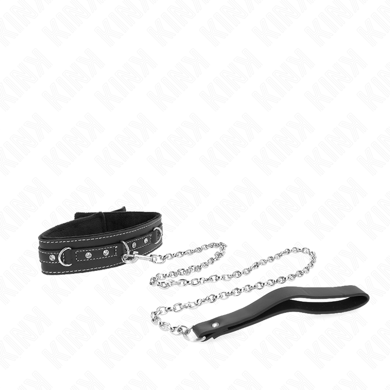 KINK - PVC LEREN HALSBAND MET RIEM 105 CM STRASS NIET 41,5 X 4 CM