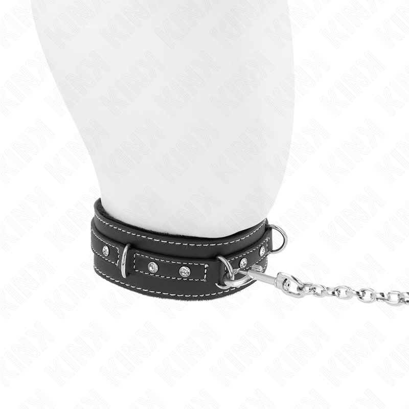 KINK - PVC LEREN HALSBAND MET RIEM 105 CM STRASS NIET 41,5 X 4 CM