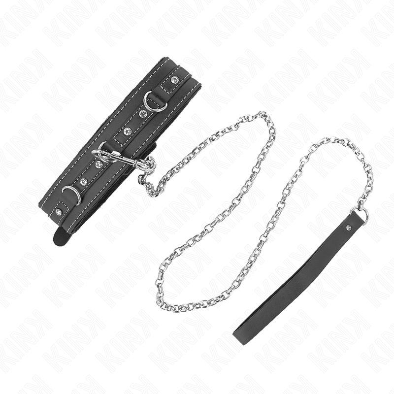 KINK - PVC LEREN HALSBAND MET RIEM 105 CM STRASS NIET 41,5 X 4 CM