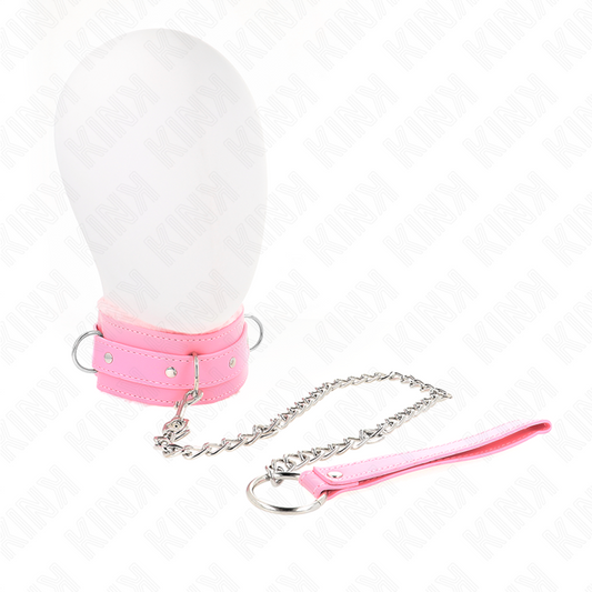 KINK - HALSBAND MET RIEM 65 CM MET BEPERKINGEN ROZE 36-42 CM X 5,5 CM