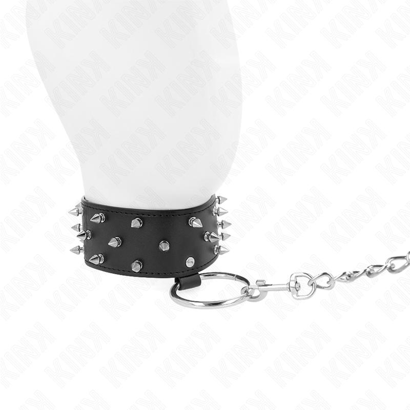 KINK - HALSBAND MET RIEM 65 CM MET ZILVEREN STUDS MODEL 5 VERSTELBAAR 36-43 CM X 5 CM