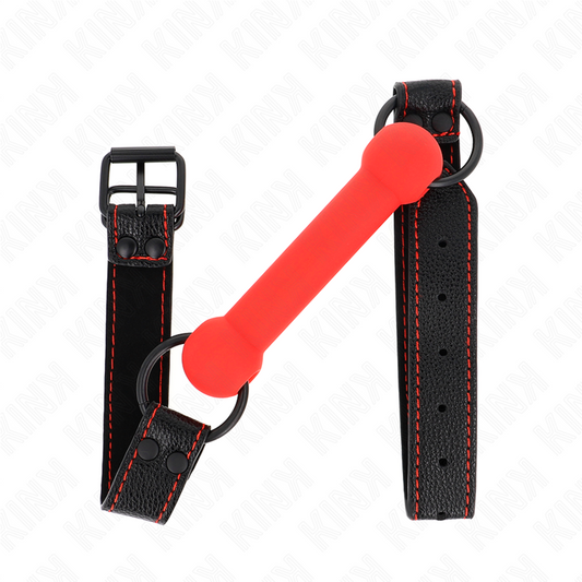 KINK - BONE GAG MET IMITATIELEDEREN BAND ROOD VERSTELBAAR 41-57 CM