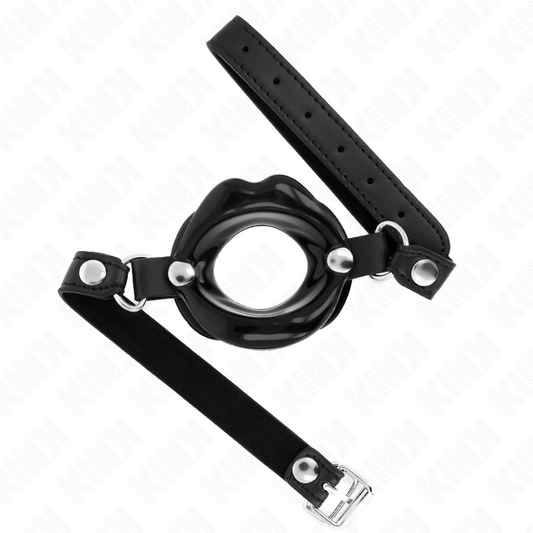 KINK - LIP 8 CM GAG MET ZWART KUNSTLEREN RIEM 63 x 2 CM VERSTELBAAR 39-58 CM