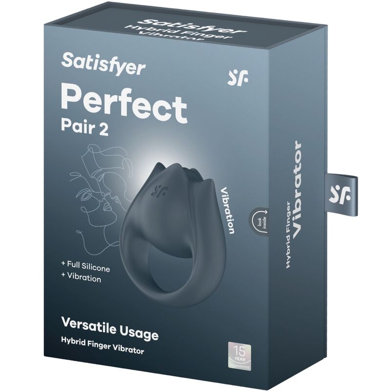 SATISFYER - PERFECT PAIR 2 MULTIVIBRATOR 2 IN 1 PENISRING EN VINGERSTIMULATOR GRIJS