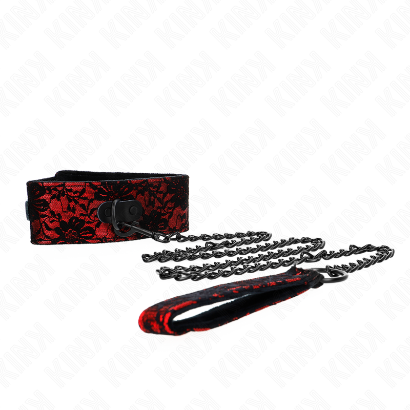 KINK - KANTEN HALSBAND MET RIEM MET ECHTE LEREN RIEM 105 CM / 44 X 5.5 CM