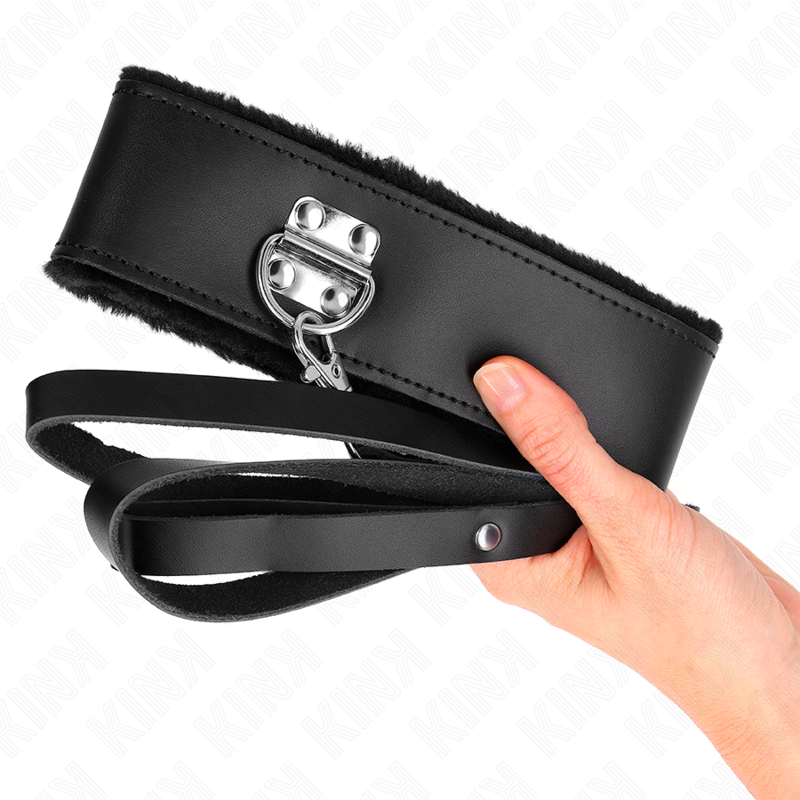 KINK - KETTING MET RIEM 116 CM MET ZWART LEREN BAND VERSTELBAAR 40-48 CM X 6 CM