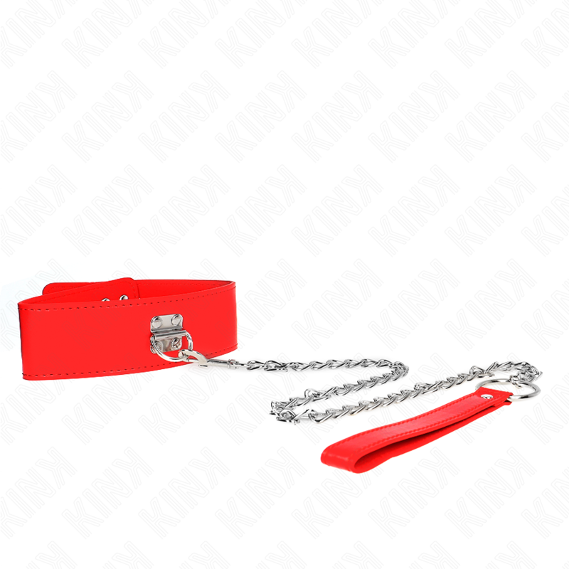 KINK - HALSBAND MET RIEM 65 CM MET BREDE RODE BAND VERSTELBAAR 33,5-41 CM X 5 CM