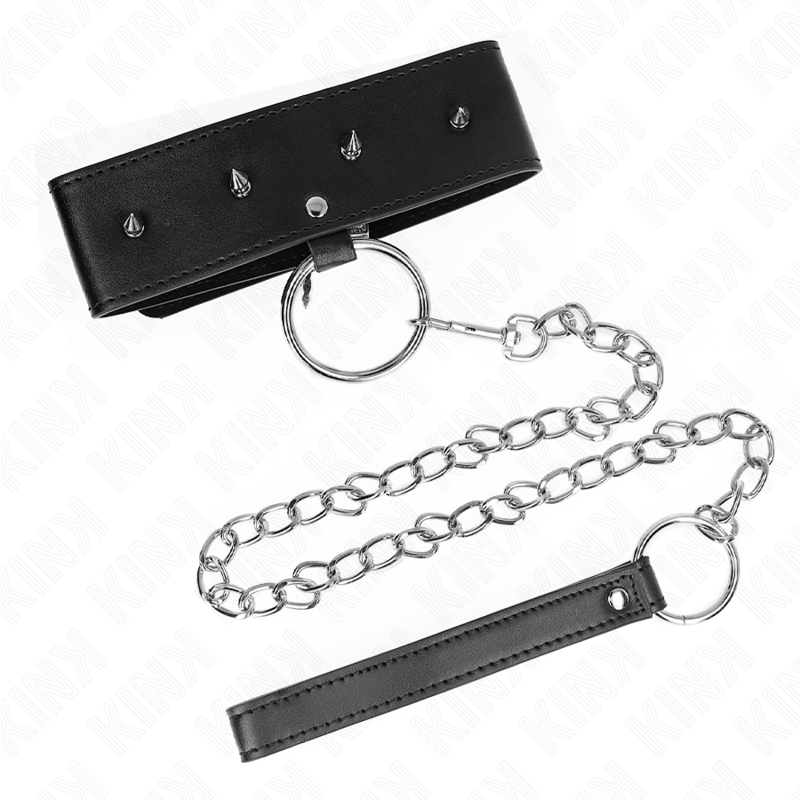 KINK - HALSBAND 65 CM MET LIJN MET ZILVEREN STUDS MODEL 2 VERSTELBAAR 36-43 CM X 5 CM
