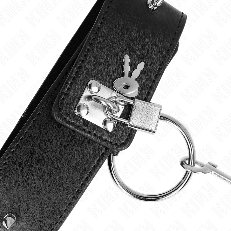 KINK - HALSBAND 65 CM MET LIJN MET ZILVEREN STUDS MODEL 2 VERSTELBAAR 36-43 CM X 5 CM