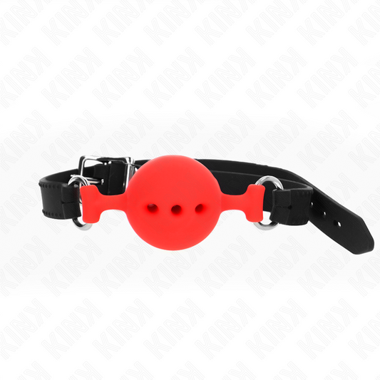 KINK - VOLLEDIG SILICONEN GAG 55 x 2 CM MET BAL 4,5 CM MAAT M ROOD VERSTELBAAR 35-51 CM
