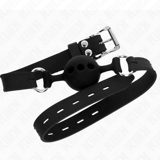 KINK - VOLLEDIG SILICONEN KNEVEL 55 x 2 CM MET BAL VAN 4 CM MAAT S ZWART VERSTELBAAR 35-51 CM