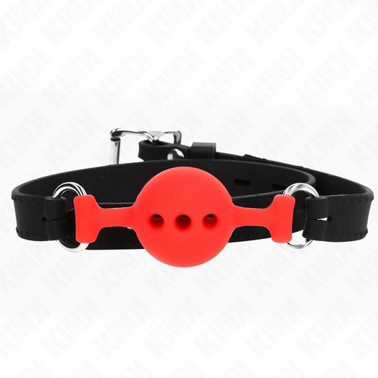 KINK - VOLLEDIG SILICONEN MUILKORF 55 x 2 CM MET BAL VAN 4 CM MAAT S ROOD VERSTELBAAR 35-51 CM