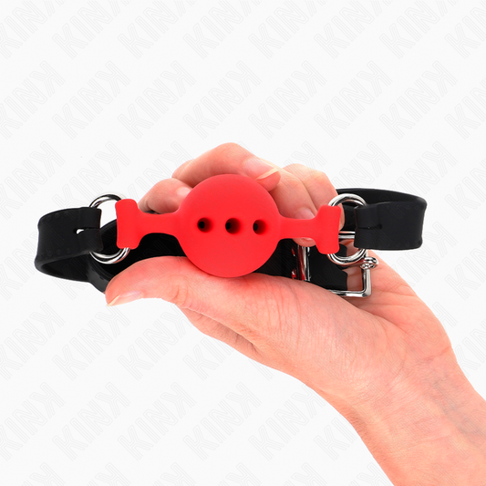 KINK - VOLLEDIG SILICONEN MUILKORF 55 x 2 CM MET BAL VAN 4 CM MAAT S ROOD VERSTELBAAR 35-51 CM