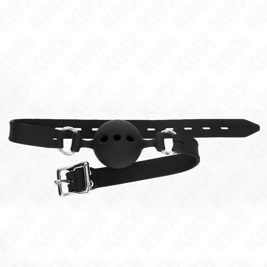 KINK - VOLLEDIG SILICONEN KNEVEL 55 x 2 CM MET BAL VAN 5 CM MAAT L ZWART VERSTELBAAR 35-51 CM