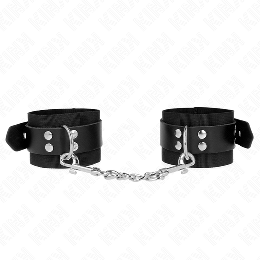 KINK - NYLON POLSBANDJES ZWART MET LEREN RIEM ZWART VERSTELBAAR 19-29 CM X 5.1 CM