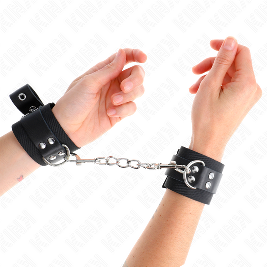 KINK - NYLON POLSBANDJES ZWART MET LEREN RIEM ZWART VERSTELBAAR 19-29 CM X 5.1 CM