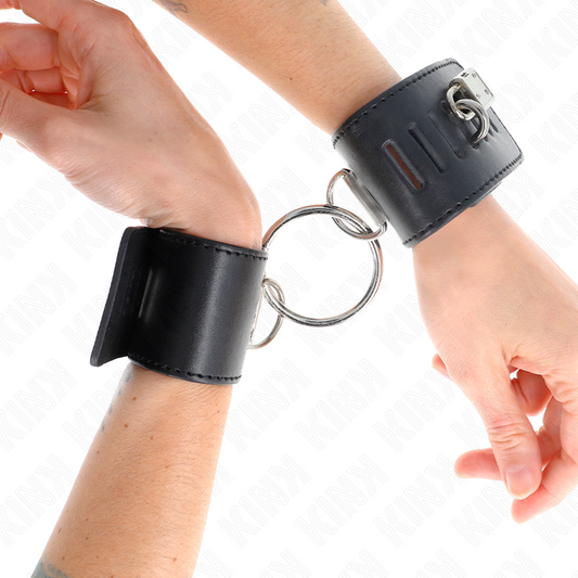 KINK - VASTE POLSBOEIEN MET RING EN HANGSLOTSLUITING ZWART VERSTELBAAR 16-23 CM X 5.5 CM