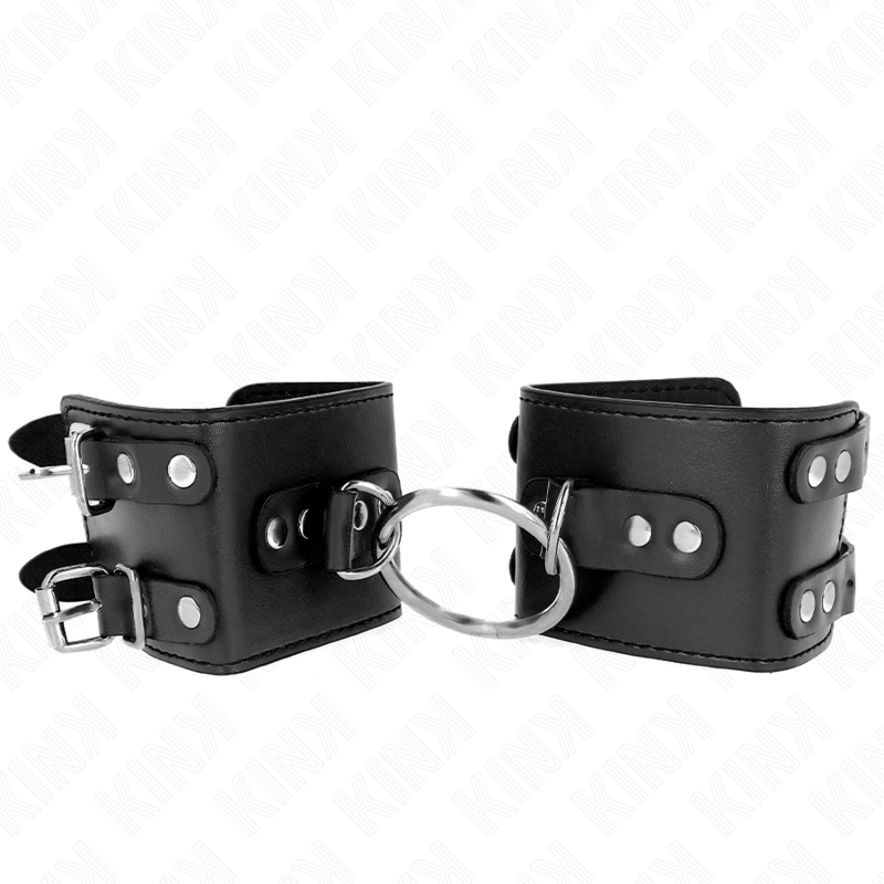 KINK - VASTE POLSBANDEN MET RING EN STUDS VERSTELBAAR ZWART 17-22 CM X 6.5 CM
