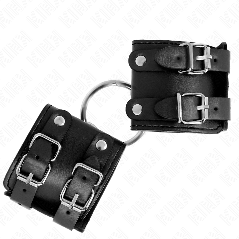 KINK - VASTE POLSBANDEN MET RING EN STUDS VERSTELBAAR ZWART 17-22 CM X 6.5 CM