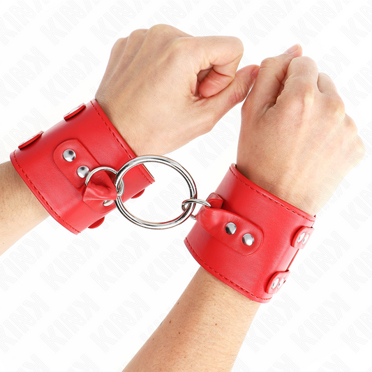 KINK - VASTE POLSBANDEN MET RING EN STUDS VERSTELBAAR ROOD 17-22 CM X 6.5 CM