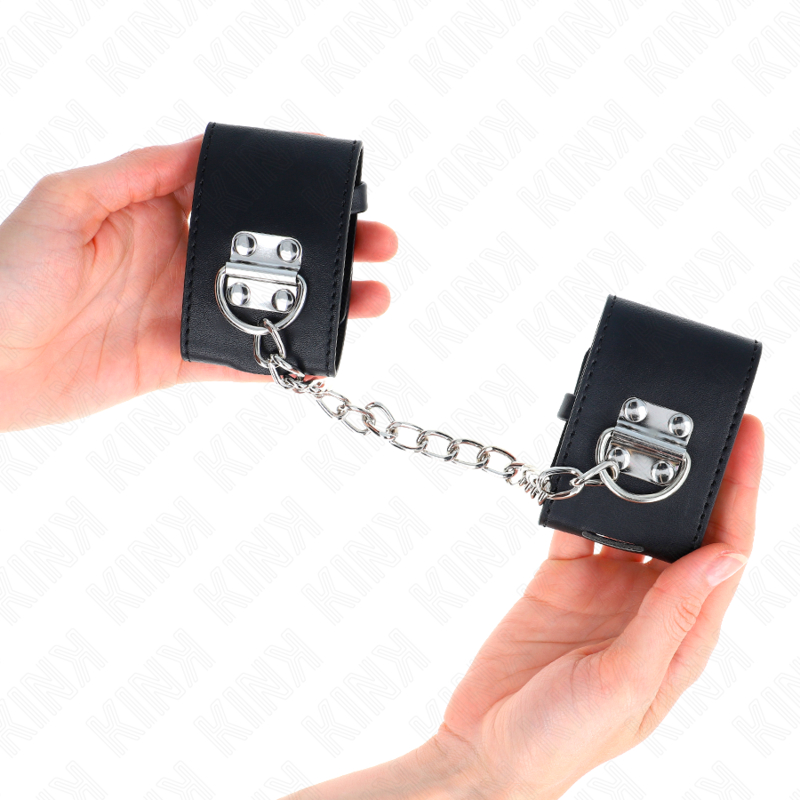 KINK - VASTE POLSBOEIEN MET KETTING 30 CM EN SLOTSLUITING ZWART VERSTELBAAR 16-23 CM X 5,5 CM