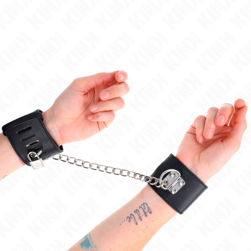 KINK - VASTE POLSBOEIEN MET KETTING 30 CM EN SLOTSLUITING ZWART VERSTELBAAR 16-23 CM X 5,5 CM