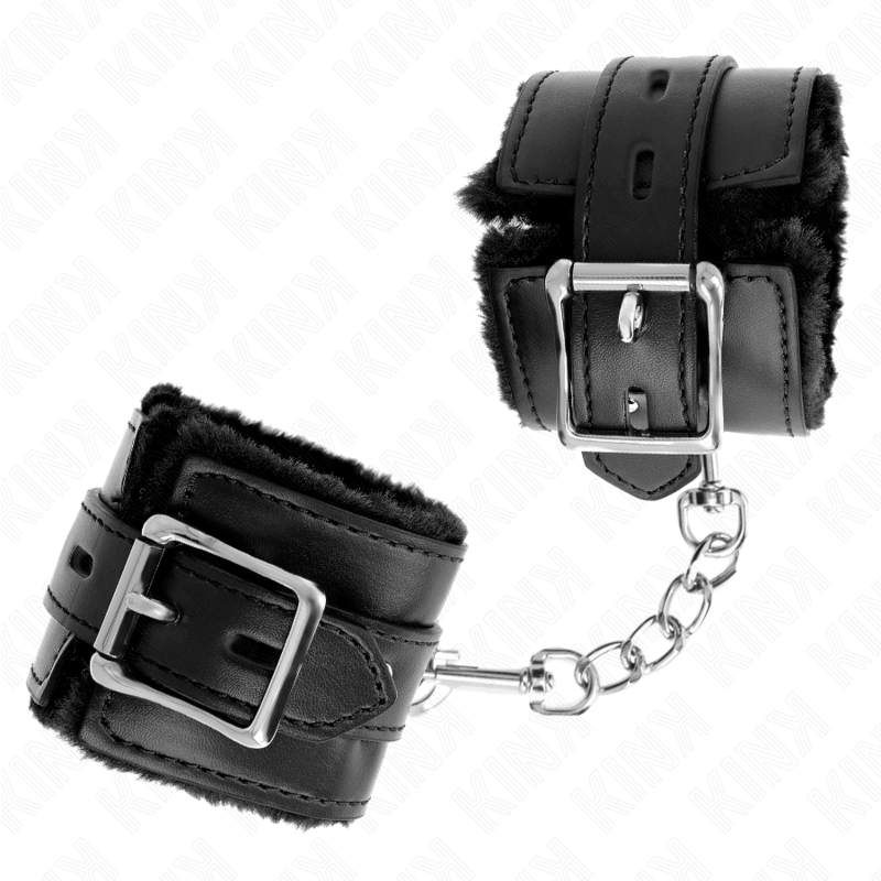 KINK - MET BONT GEVOERDE POLSBANDEN MET VIERKANTE GATEN ZWART EN ZWARTE RIEM VERSTELBAAR 17-29 CM X 6 CM