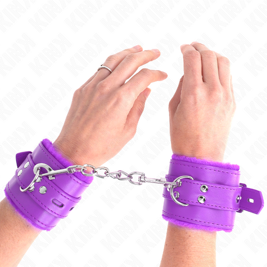 KINK - PELZEN HANDBOEIEN MET VIERKANTE GATEN PAARS EN PAARSE BAND VERSTELBAAR 17-29 CM X 6 CM
