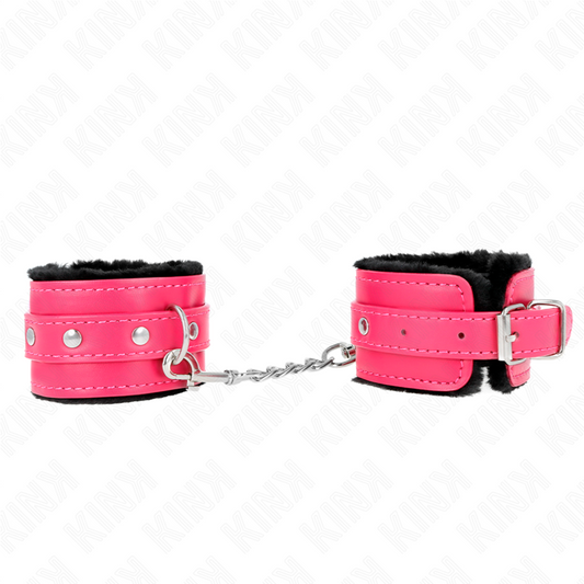 KINK - PREMIUM MET BONT GEVOERDE POLSBANDEN ZWART MET FRAMBOZENROZE RIEM VERSTELBAAR 17-29 CM X 6 CM