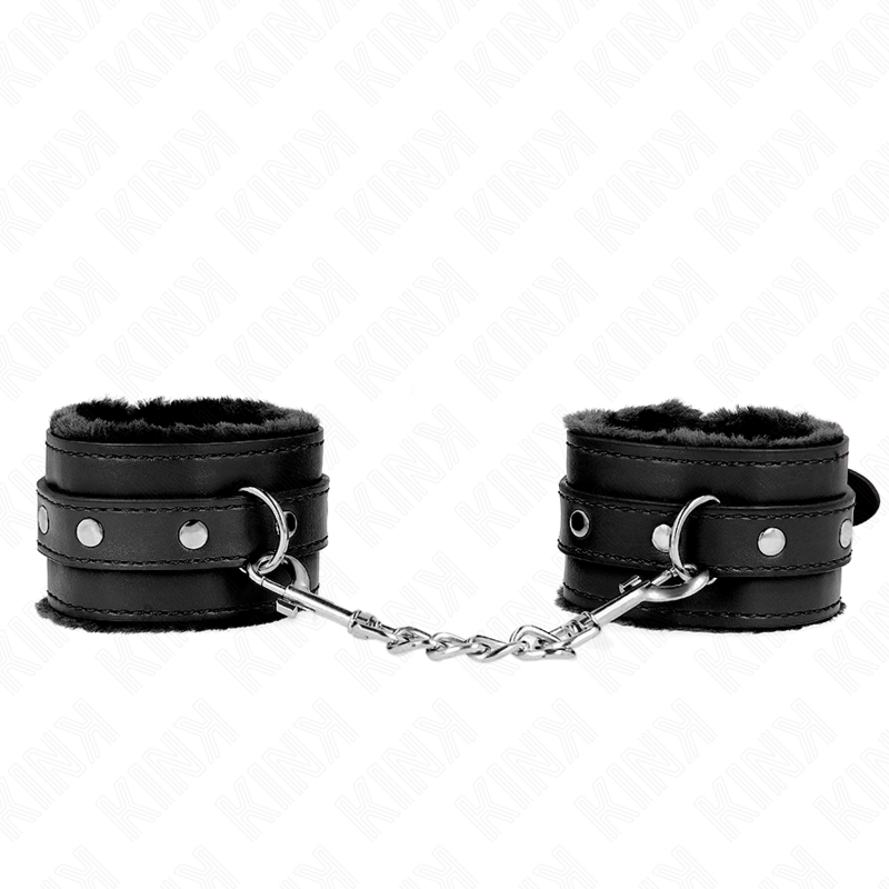 KINK - PREMIUM MET BONT GEVOERDE POLSBOEIEN ZWART MET ZWARTE RIEM VERSTELBAAR 17-29 CM X 6 CM