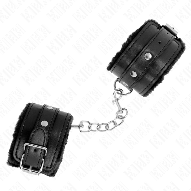 KINK - PREMIUM MET BONT GEVOERDE POLSBOEIEN ZWART MET ZWARTE RIEM VERSTELBAAR 17-29 CM X 6 CM