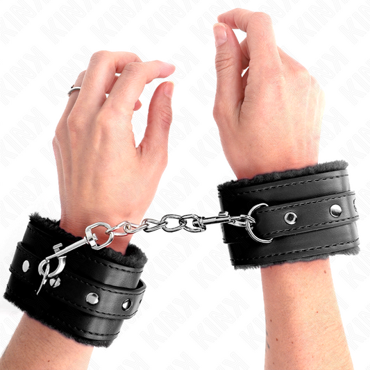 KINK - PREMIUM MET BONT GEVOERDE POLSBOEIEN ZWART MET ZWARTE RIEM VERSTELBAAR 17-29 CM X 6 CM