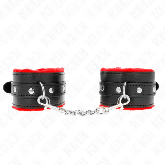 KINK - PREMIUM MET BONT GEVOERDE POLSBANDEN ROOD MET ZWARTE RIEM VERSTELBAAR 17-29 CM X 6 CM