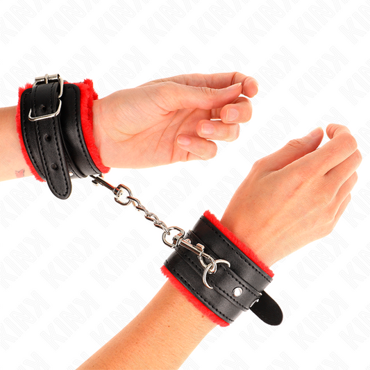KINK - PREMIUM MET BONT GEVOERDE POLSBANDEN ROOD MET ZWARTE RIEM VERSTELBAAR 17-29 CM X 6 CM