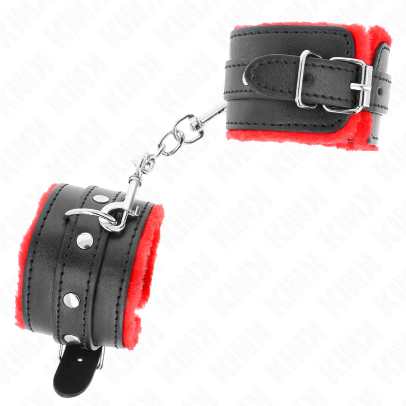 KINK - PREMIUM MET BONT GEVOERDE POLSBANDEN ROOD MET ZWARTE RIEM VERSTELBAAR 17-29 CM X 6 CM