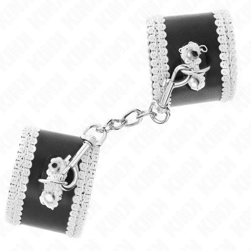 KINK - ZWARTE POLSBANDEN MET WIT DECORATIEF KANT VERSTELBAAR 20-23 CM X 5,5 CM