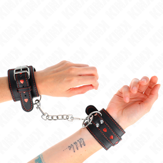 KINK - ZWARTE POLSBROEKEN MET RODE HART-INLEG VERSTELBAAR 21-28 CM X 5,5 CM