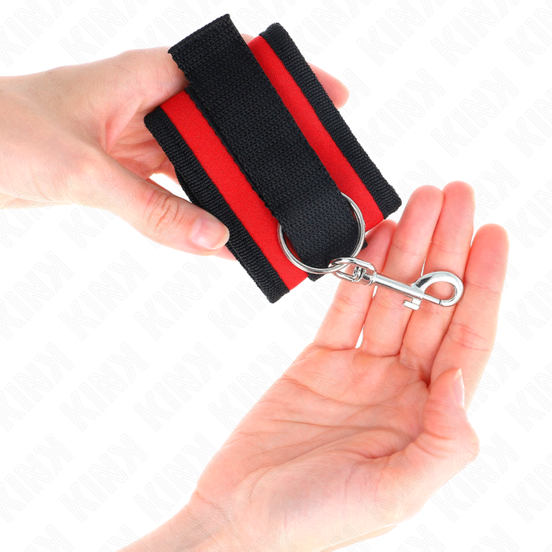 KINK - NYLON BIND HAAK&LUS POLSBANDJES ROOD-ZWART MODEL 2 VERSTELBAAR 18-35 CM X 6 CM